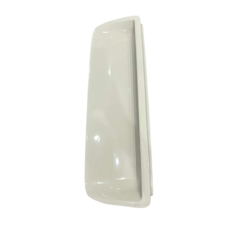 A long, rectangular, light-colored (off-white or cream) plastic part, possibly a cover or trim piece, shown vertically. It has a smooth, curved front face and a flat edge on the right side, suggesting it clips or mounts flush against another surface.