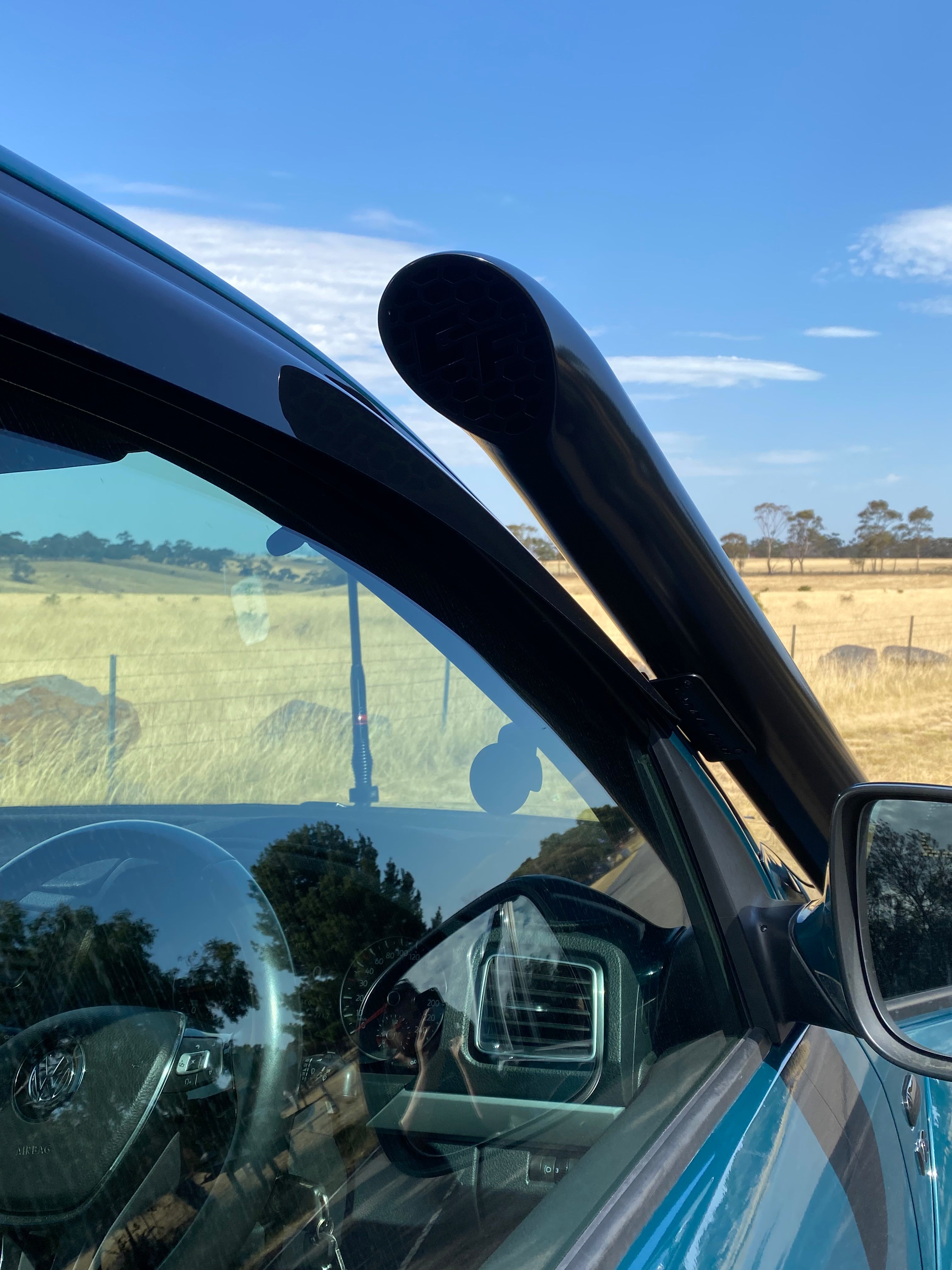 Snorkel head detail on a Volkswagen Amarok fitted with Canna Fabrication stainless snorkels