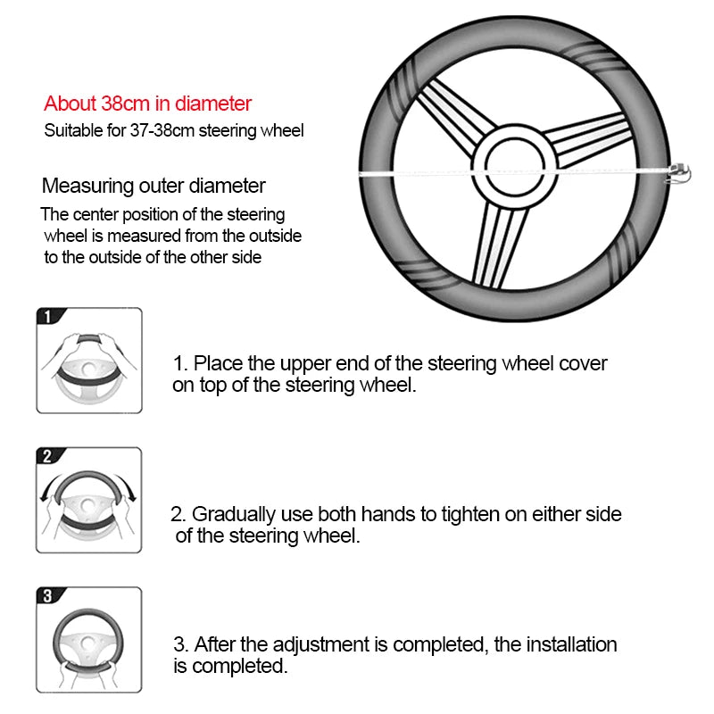 Universal Car Steering Wheel Cover 37-38cm Breathable Leather Anti-Slip Protector