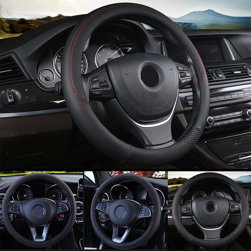 Universal Car Steering Wheel Cover 37-38cm Breathable Leather Anti-Slip Protector