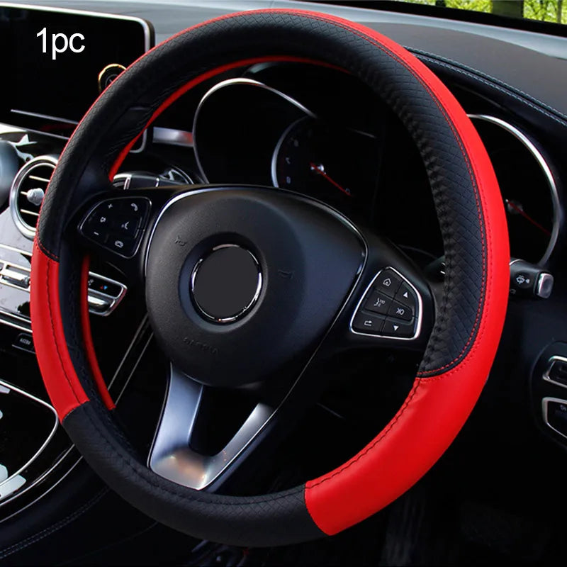 Universal Car Steering Wheel Cover 37-38cm Breathable Leather Anti-Slip Protector