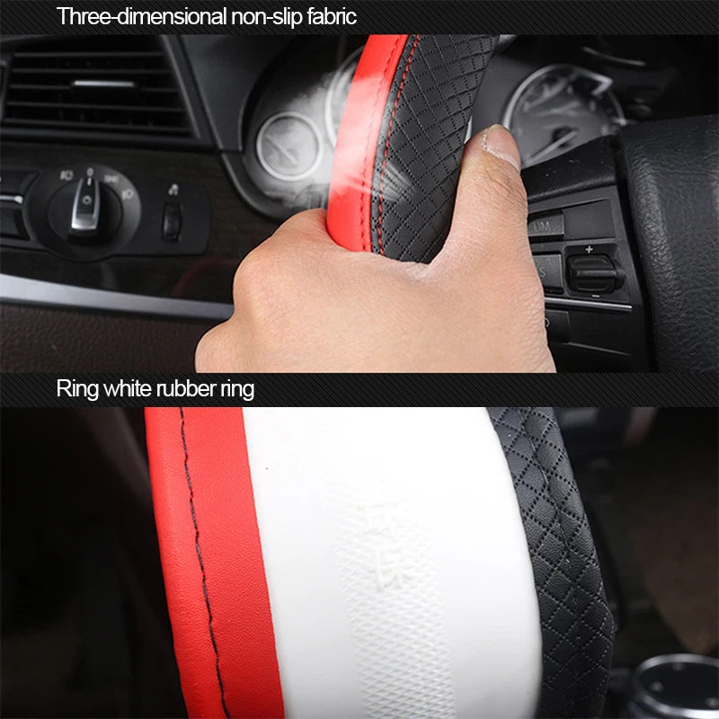 Universal Car Steering Wheel Cover 37-38cm Breathable Leather Anti-Slip Protector