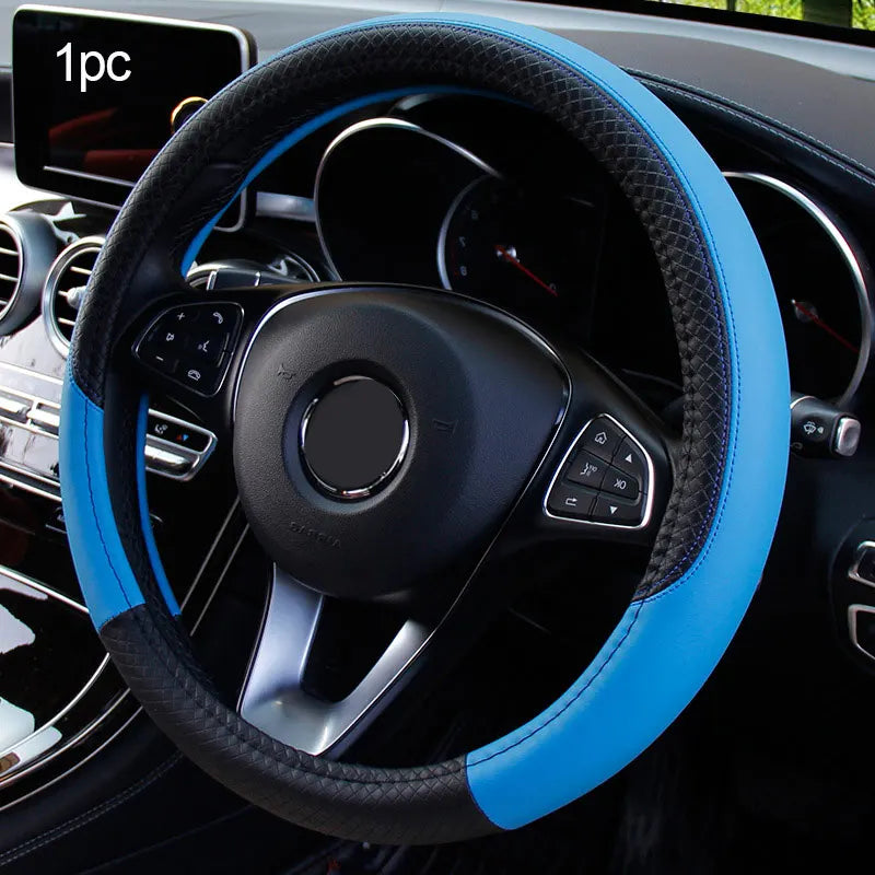 Universal Car Steering Wheel Cover 37-38cm Breathable Leather Anti-Slip Protector