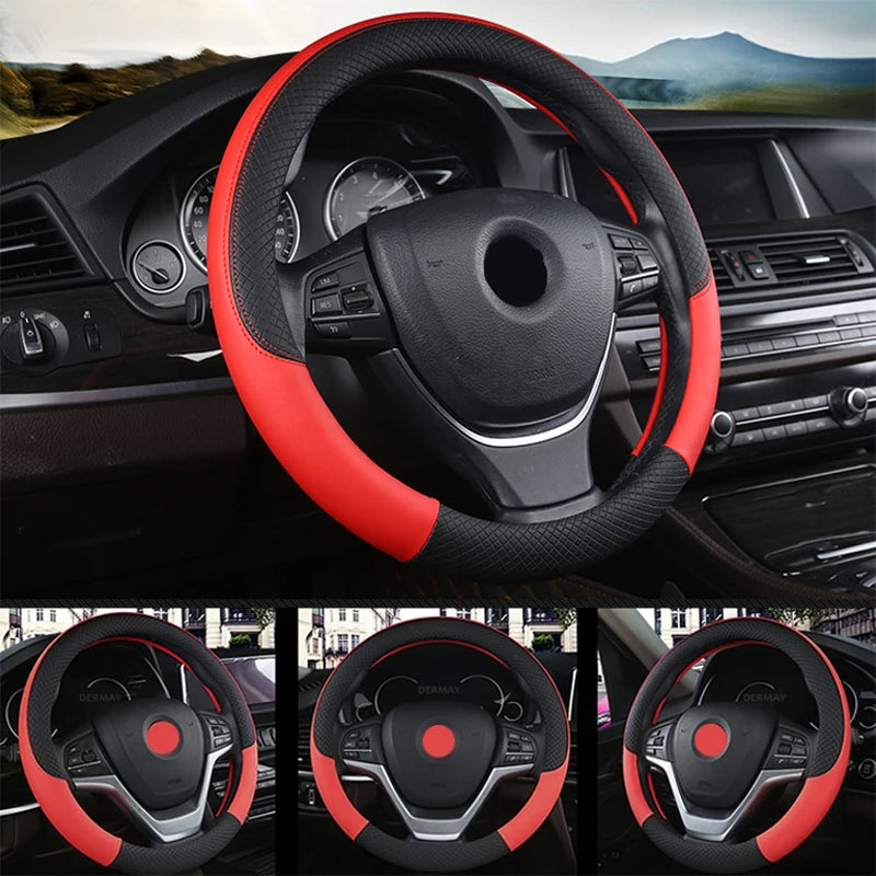 Universal Car Steering Wheel Cover 37-38cm Breathable Leather Anti-Slip Protector