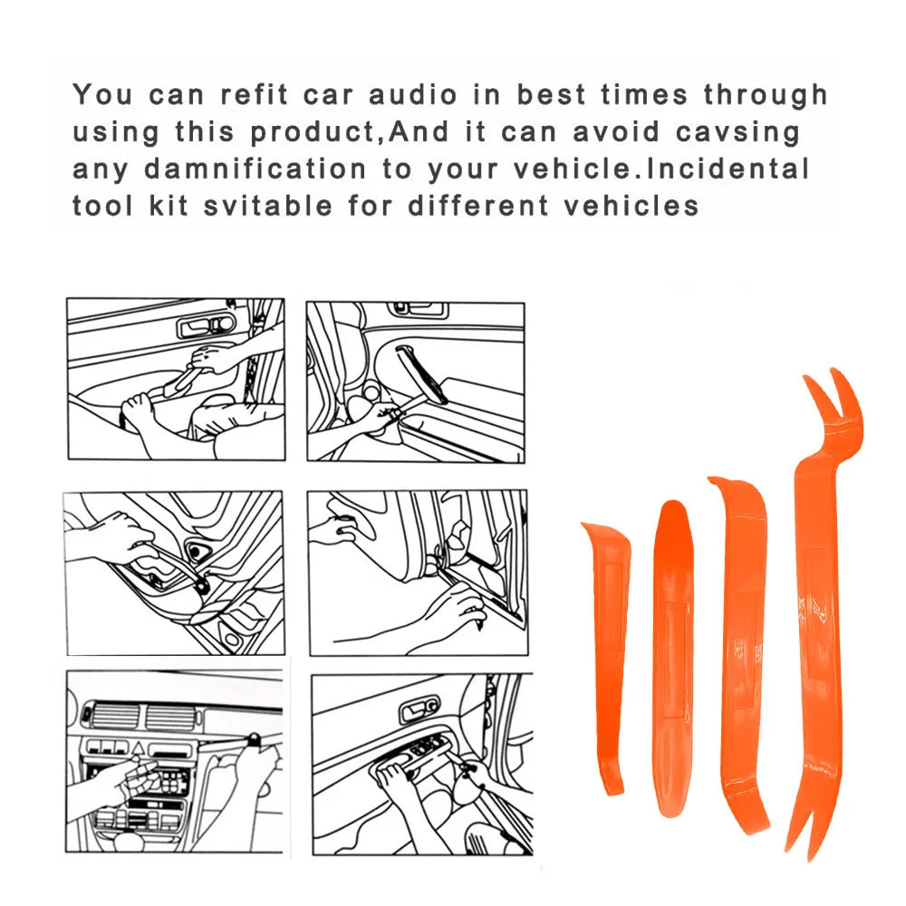 4-Piece Car Trim Removal Tool Kit – Panel, Clip, Dash, Door & Audio Pry Tools – Portable Auto Installer Set