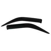 A product image of a pair of long, curved, dark-tinted plastic window visors (rain guards or weather shields) isolated against a white background. They appear to be for the front doors of a vehicle due to their tapered, elongated shape.