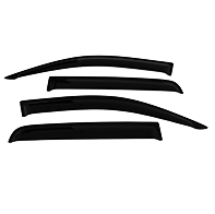 A low-resolution product image showing a set of four dark-tinted plastic window visors (also known as rain guards or weather shields) against a dark background with a white border. The set includes two longer, more curved pieces for the front windows and two shorter, straighter pieces for the rear windows.