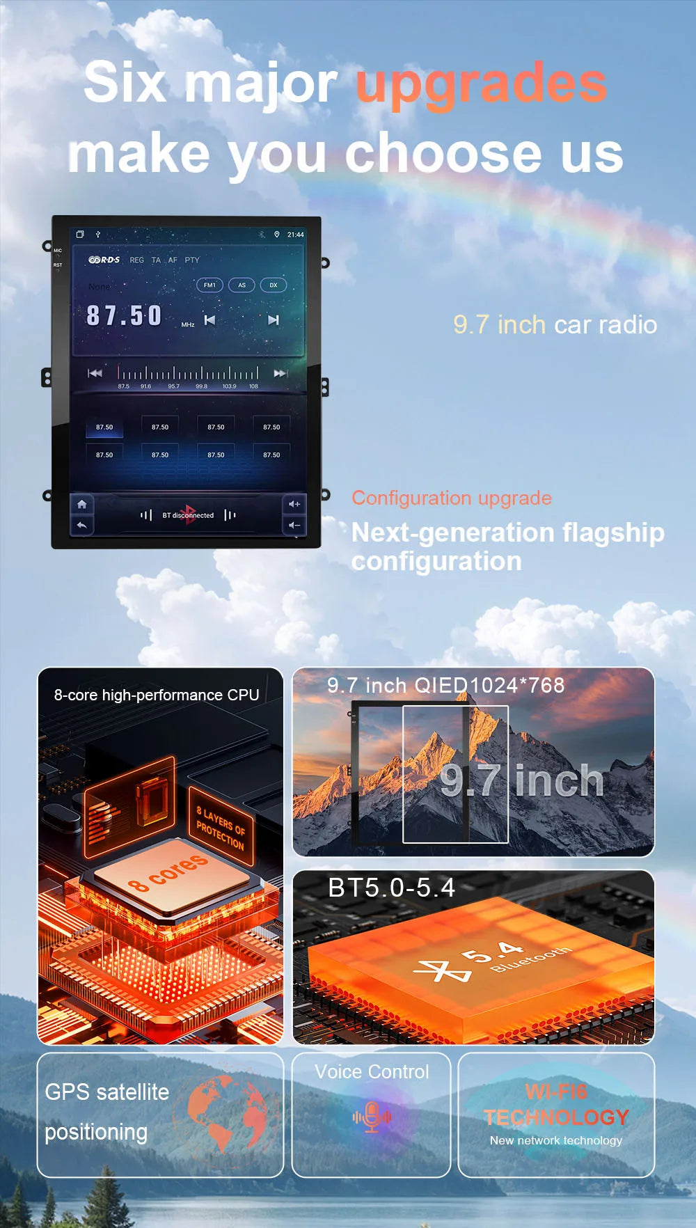 9.7" QLED Touchscreen Android 14 Car Stereo for Ford Ranger 2012-2015 | CarPlay, GPS Navigation, WiFi, Auto Radio Video Player