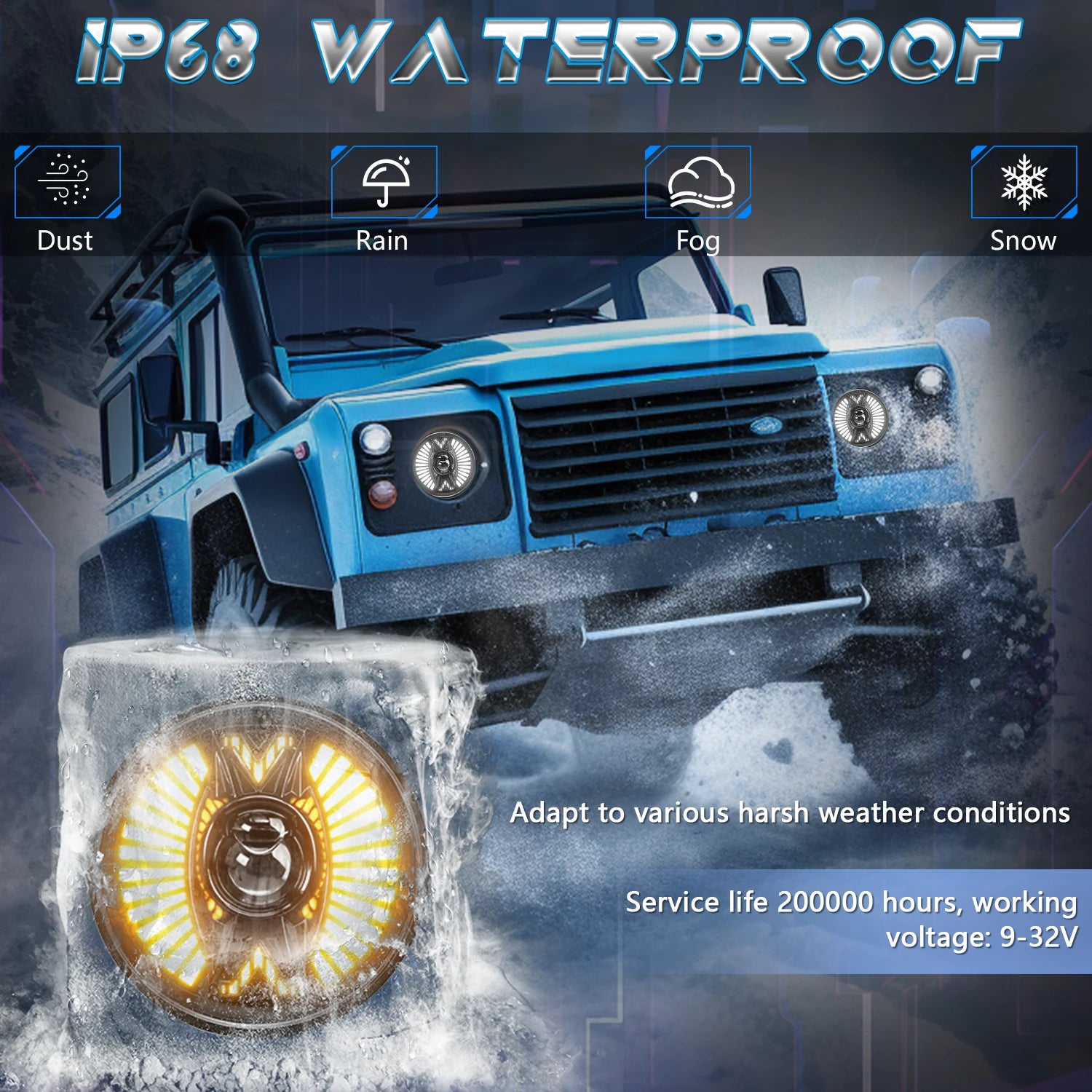 7 Inch LED Headlights 240W Projector DRL Hi/Lo Beam H4 for Jeep Wrangler JK Harley