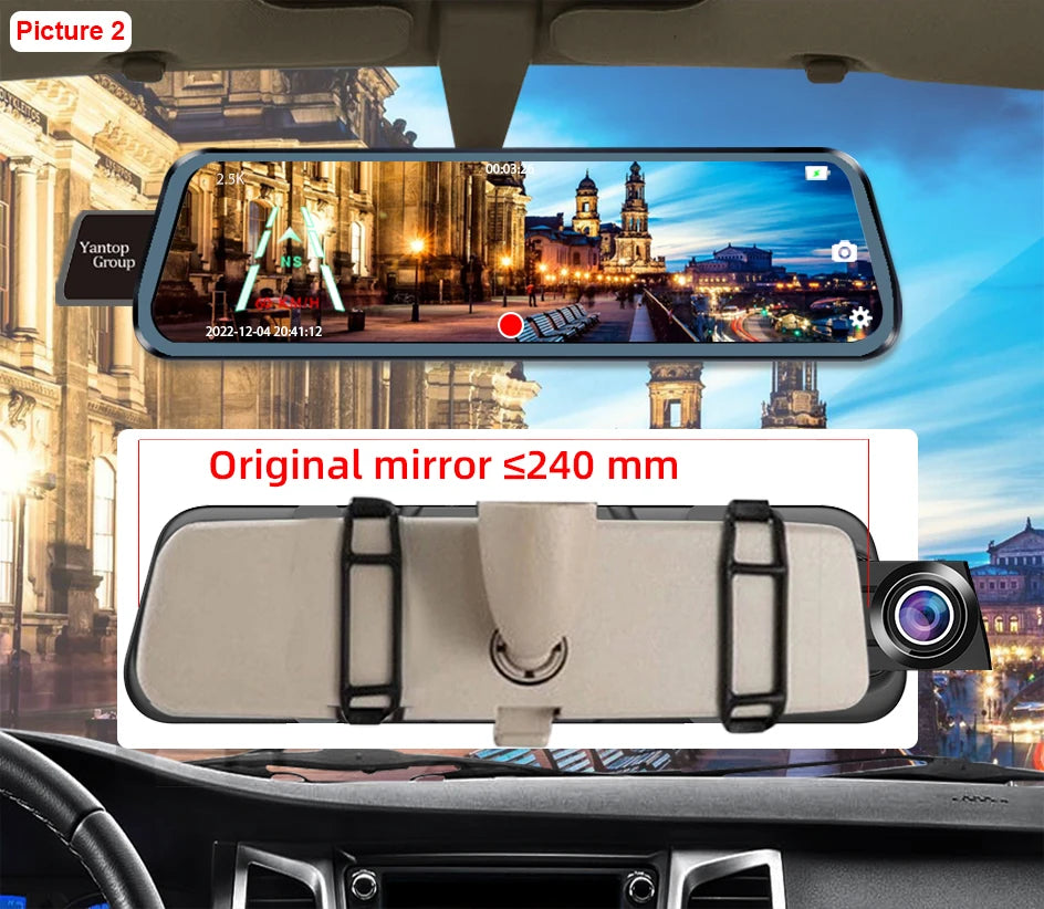 E-ACE 2K Car DVR Dash Cam Mirror WiFi GPS Night Vision 1080P Loop Recording Black Box