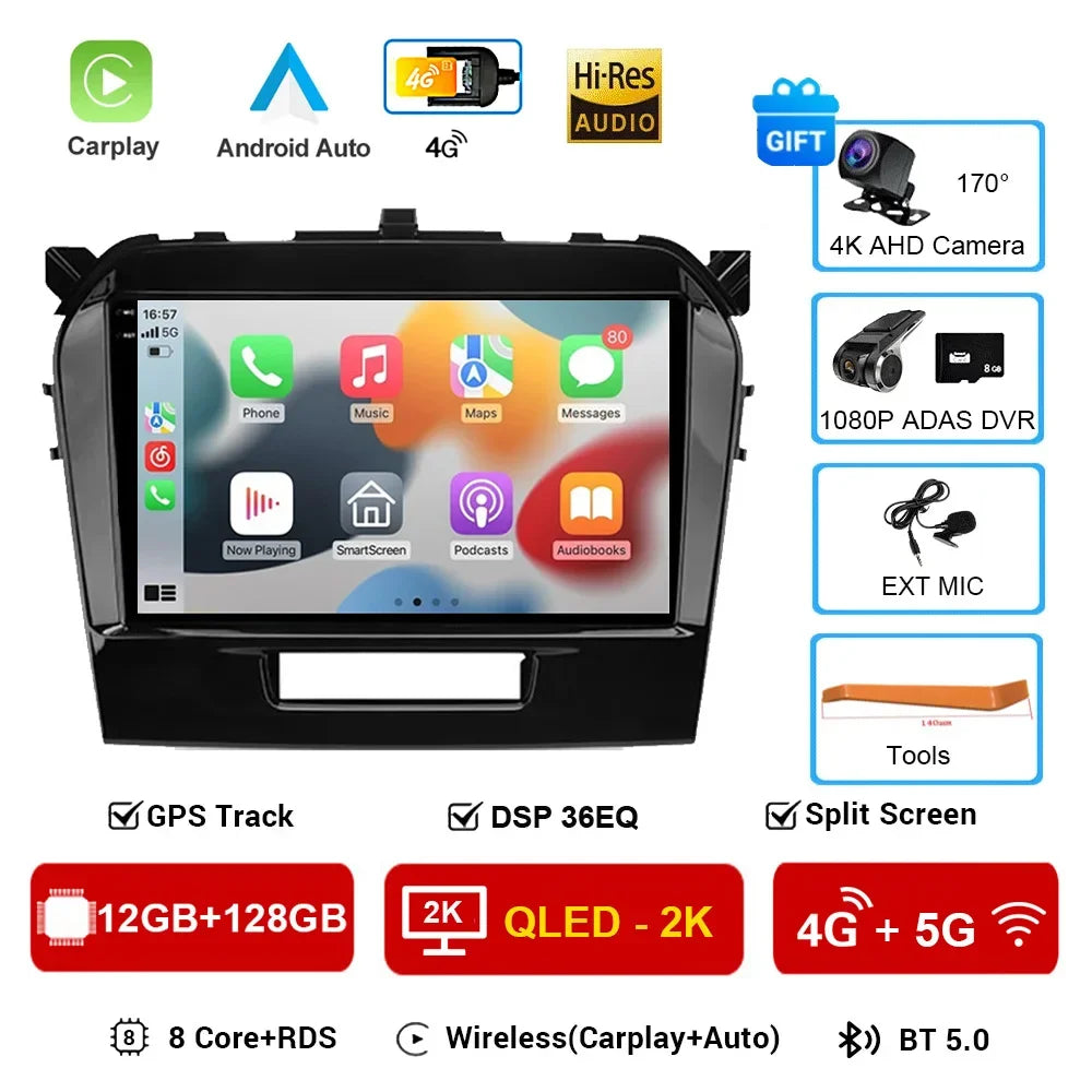 Android 16" Car Radio Multimedia GPS Navigation Player for Suzuki Vitara 2015–2020 | WiFi, Bluetooth, CarPlay, Touchscreen Autoradio