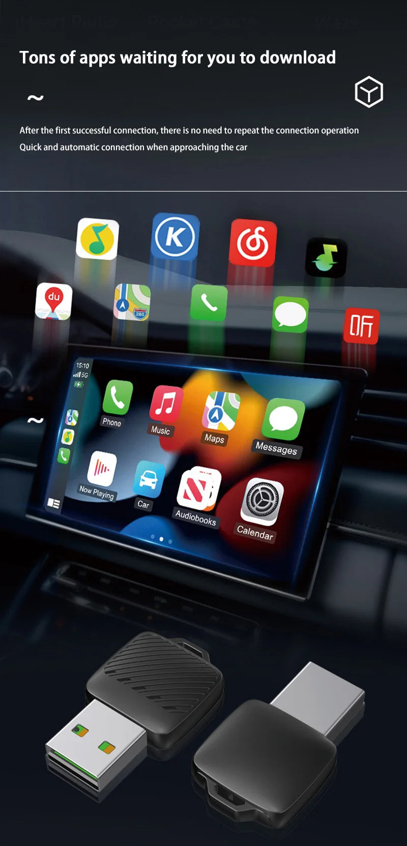 Xiaomi 2-in-1 Wireless Android Auto Adapter CarPlay Dongle AI Smart Box for Wired Cars