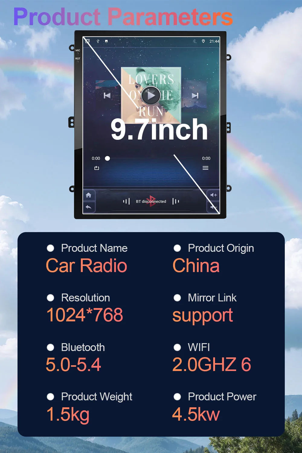 9.7" QLED Touchscreen Android 14 Car Stereo for Ford Ranger 2012-2015 | CarPlay, GPS Navigation, WiFi, Auto Radio Video Player