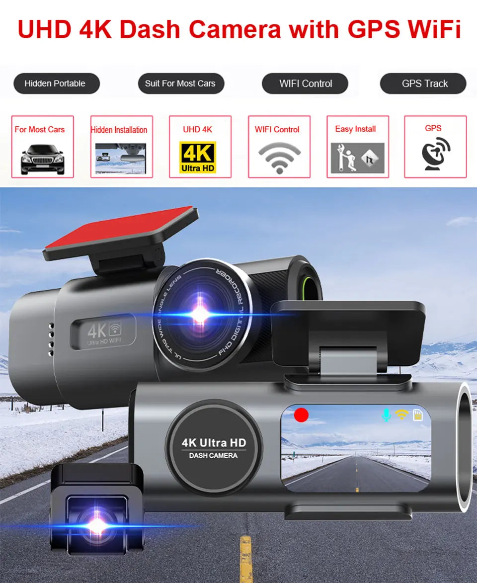 4K UHD Dash Cam Car DVR Camera WiFi GPS Night Vision Video Recorder 24H Parking