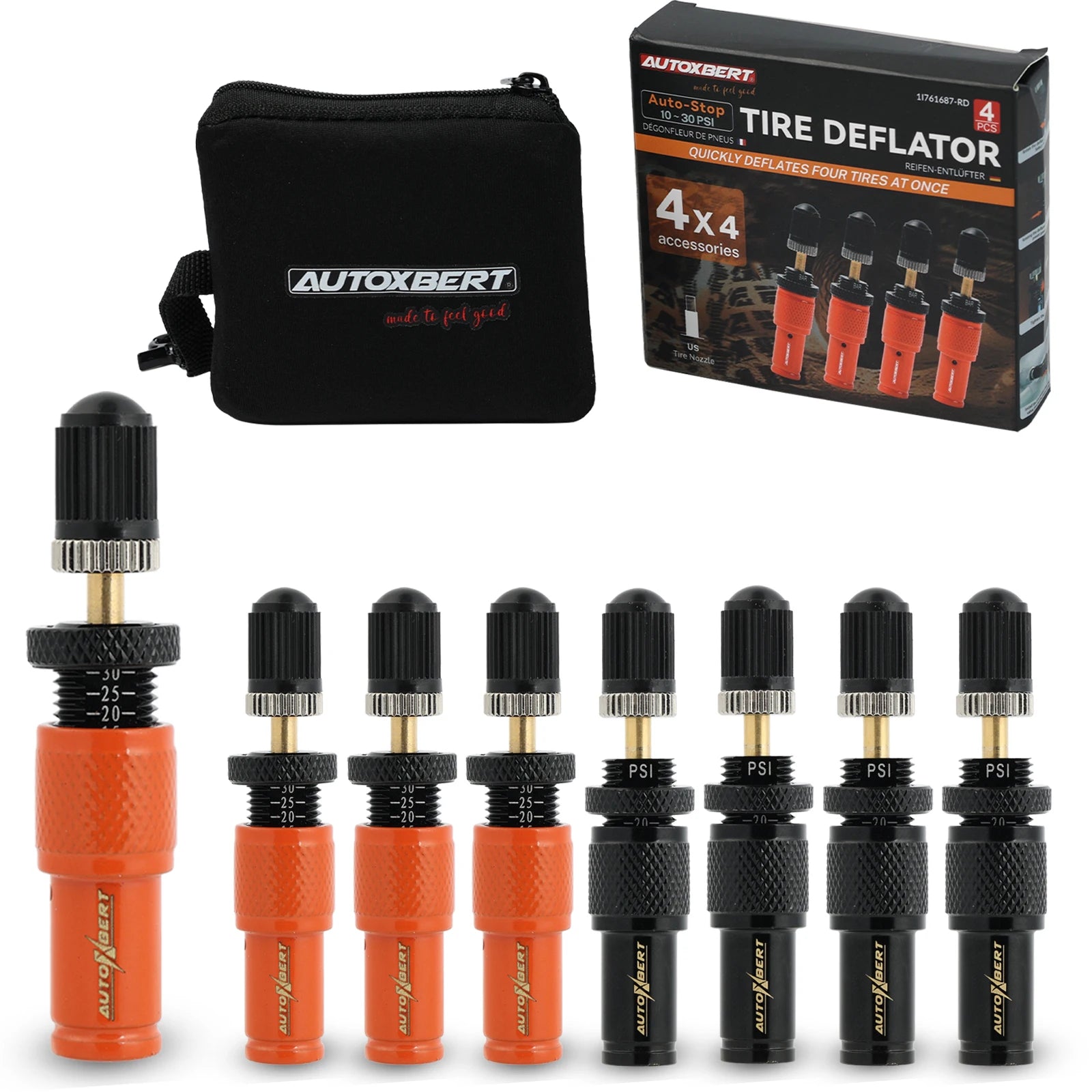 4PCS Adjustable Tyre Deflators 10-30 PSI Air Down Tool 4WD 4x4 Offroad Accessories