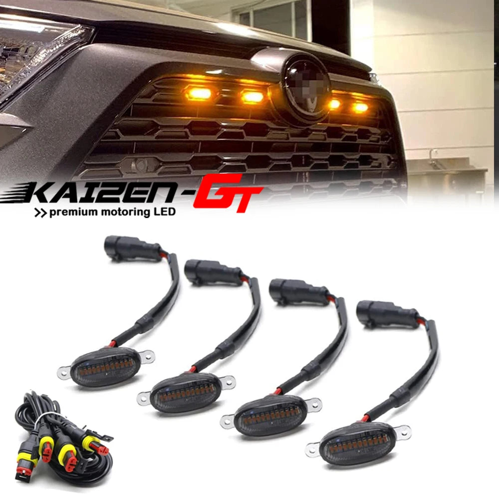 Universal Smoked Lens Amber White LED Grille Marker Lights Kit w/ Harness For SUV Truck
