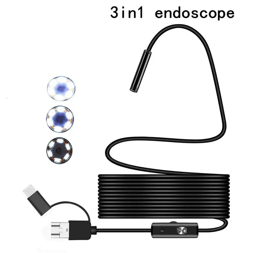 2-in-1 Endoscope Camera Micro USB Type C 7mm Lens Waterproof Inspection Borescope for Android PC Car Sewer