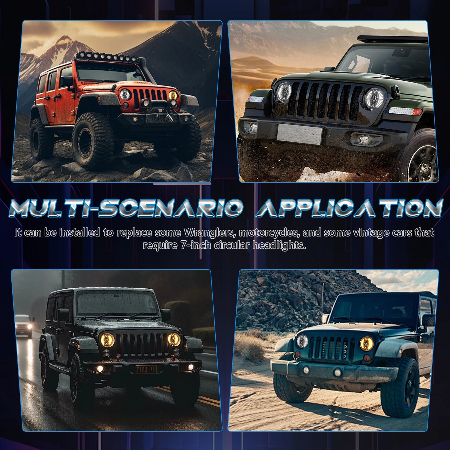 7 Inch LED Headlights 240W Projector DRL Hi/Lo Beam H4 for Jeep Wrangler JK Harley