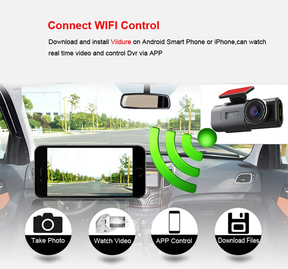 4K UHD Dash Cam Car DVR Camera WiFi GPS Night Vision Video Recorder 24H Parking