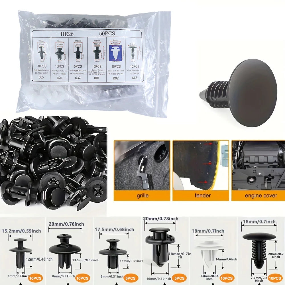 Universal Car Clips & Fasteners Kit – Retainer Pins, Rivets, Trim Panel Clips