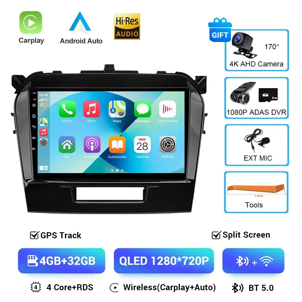 Android 16" Car Radio Multimedia GPS Navigation Player for Suzuki Vitara 2015–2020 | WiFi, Bluetooth, CarPlay, Touchscreen Autoradio