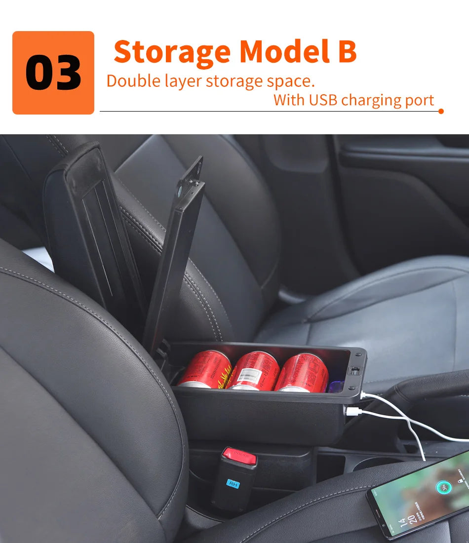 Armrest Box for Renault Clio 3 4 Captur – Car Center Console Storage Box with USB, Cup Holder – Interior Retrofit Accessory