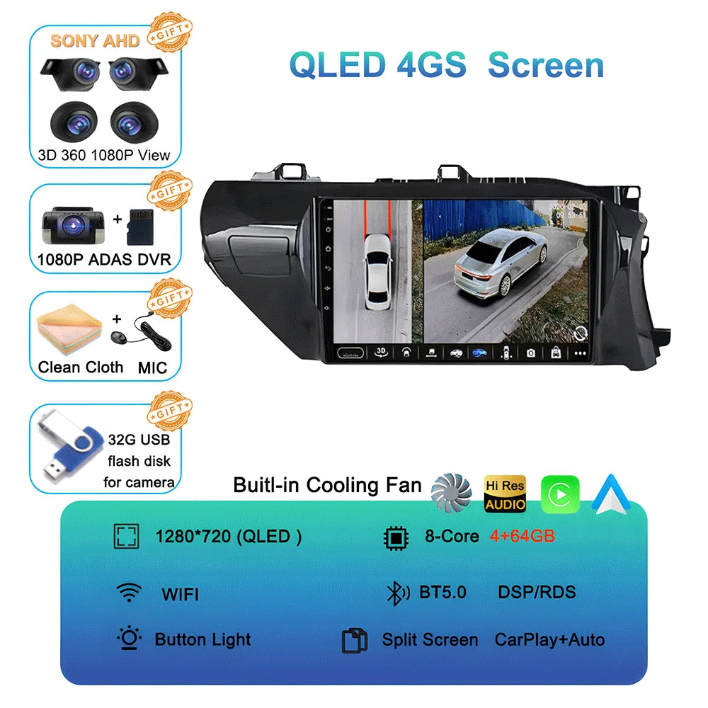 Android 15 Car Stereo GPS Multimedia Player for Toyota Hilux Revo/Vigo IMV (2016–2020) | Wireless CarPlay & Android AutoCar & Automotive Accessories