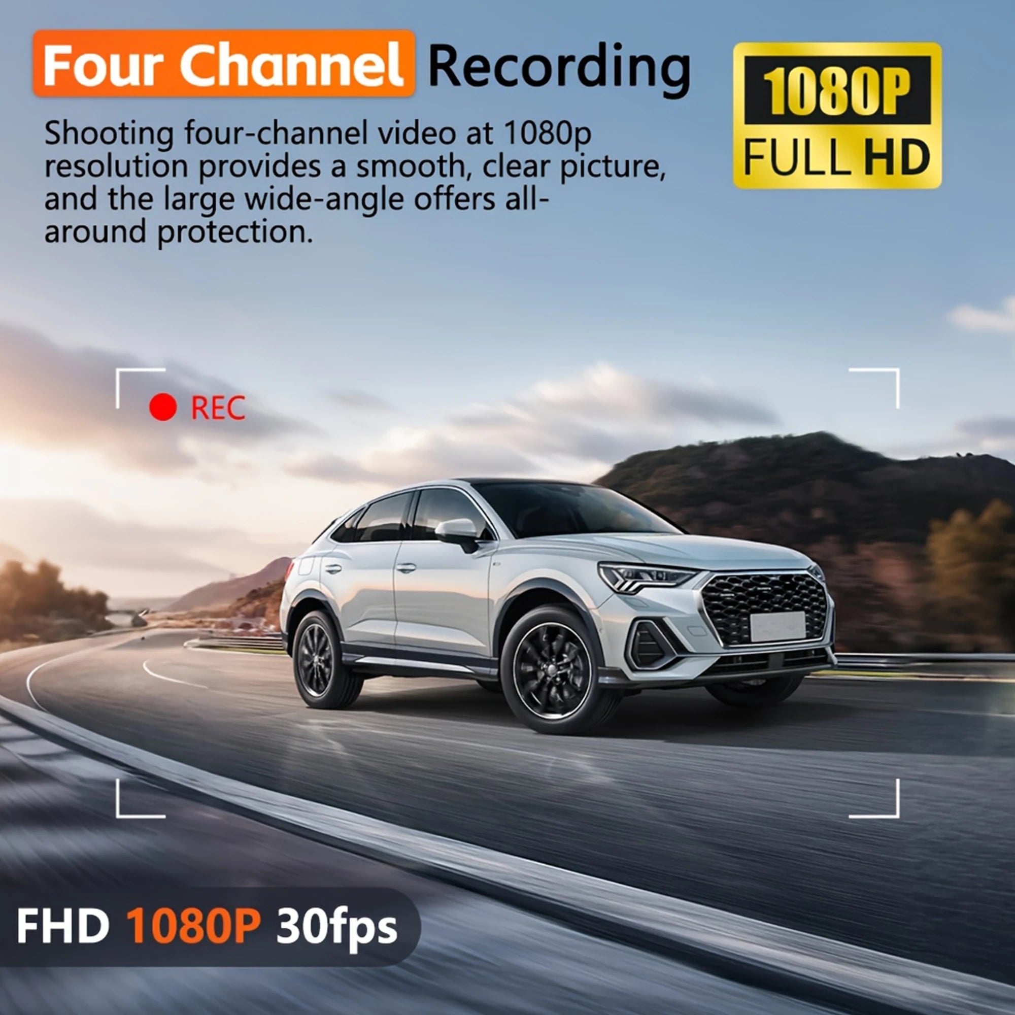 4 Channel Dash Cam FHD 1080P WiFi Car DVR Night Vision Black Box Loop Recorder Kit