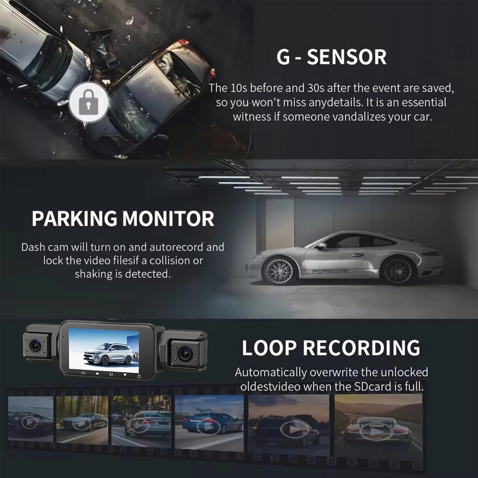 4 Channel Dash Cam FHD 1080P WiFi Car DVR Night Vision Black Box Loop Recorder Kit