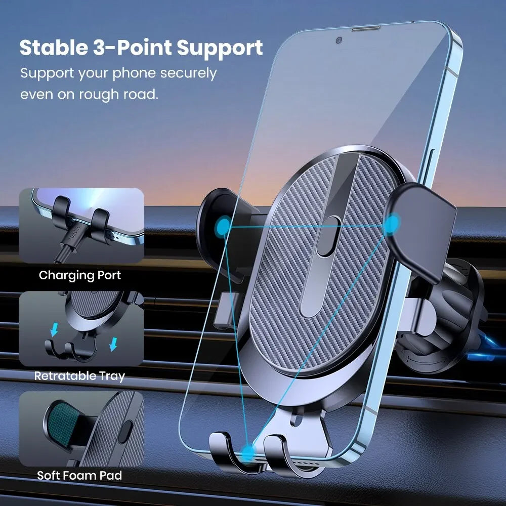 Metal Gravity Car Phone Holder Air Vent Mount with Auto-Lock Sleek Frosted Finish Universal Bracket for Vehicle