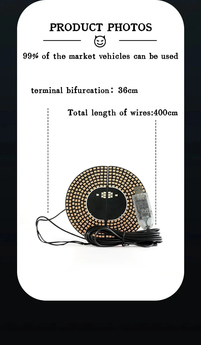 Devil’s Eyes LED Matrix Strobe Signal Lights – USB Plug-in Warning & Decoration for Car Windshields