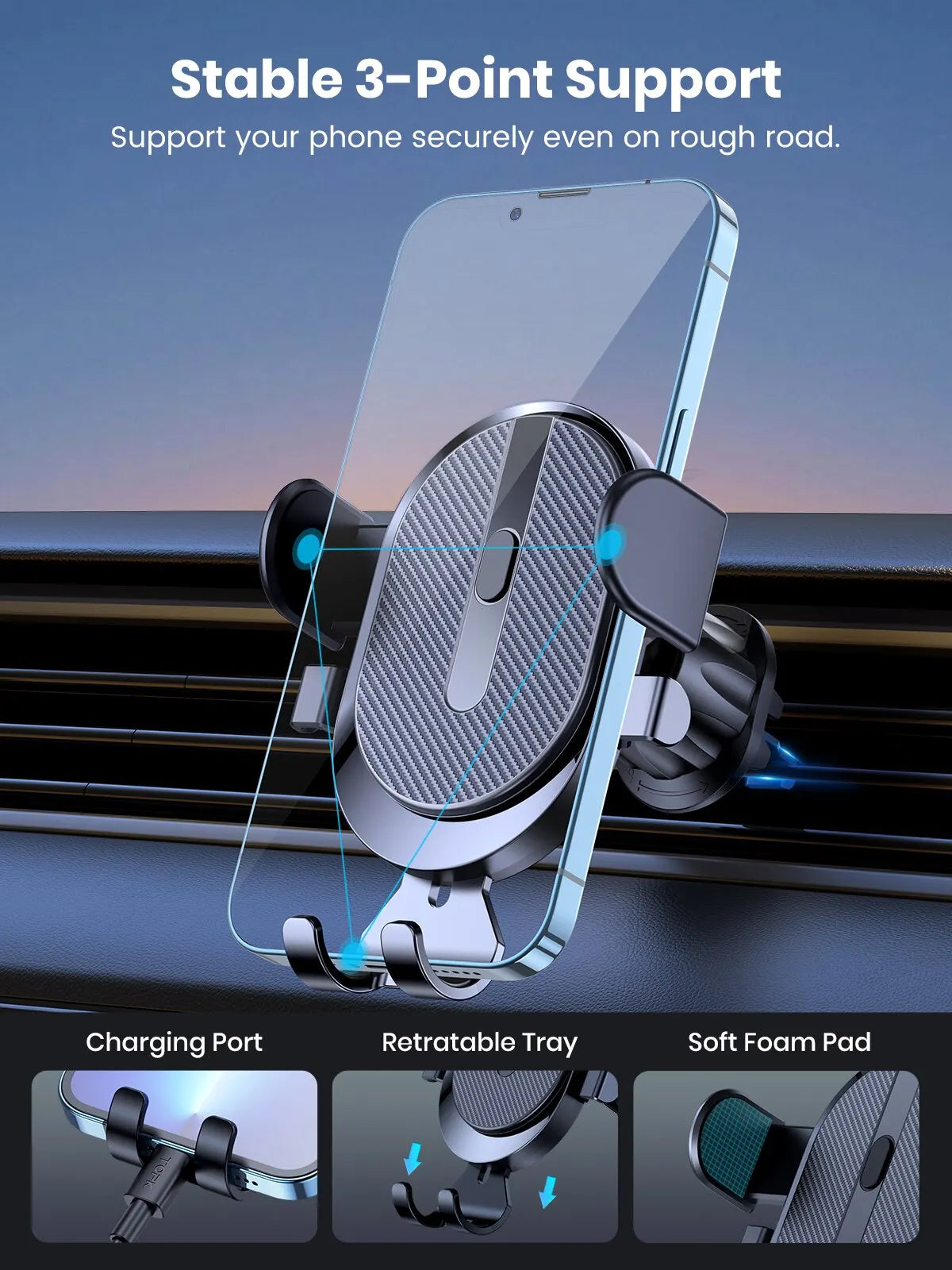 Metal Gravity Car Phone Holder Air Vent Mount with Auto-Lock Sleek Frosted Finish Universal Bracket for Vehicle
