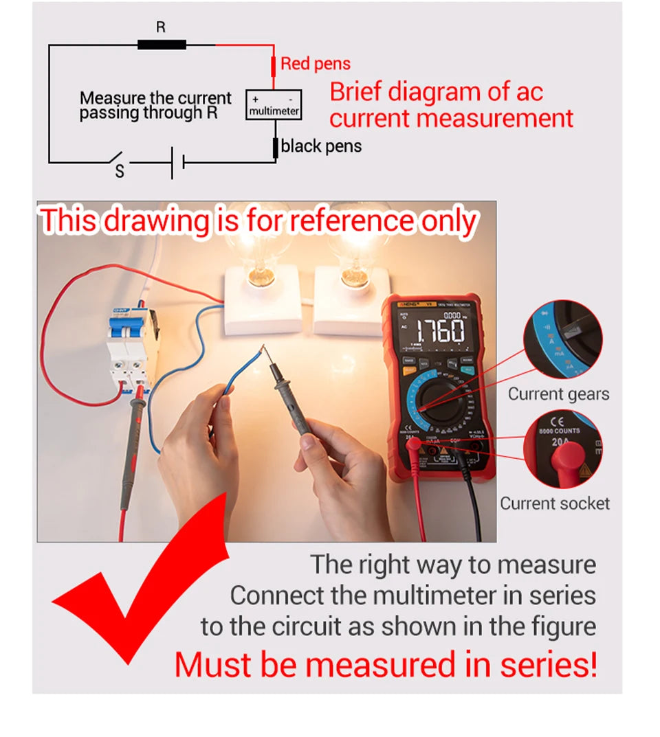 ANENG SZ06 Digital Multimeter 600V Auto Range Tester 2000 Counts for Car Home DIY Electricians