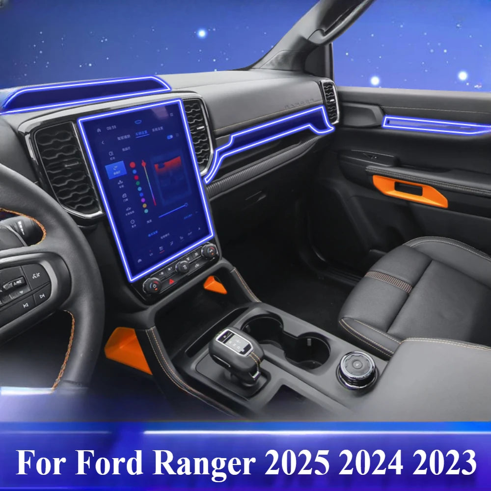 For Ford Ranger 2025 2024 2023 Interior Accessories TPU Film – Transparent Gear Shift Panel GPS Navigation Center Console PPF Protection Sticker