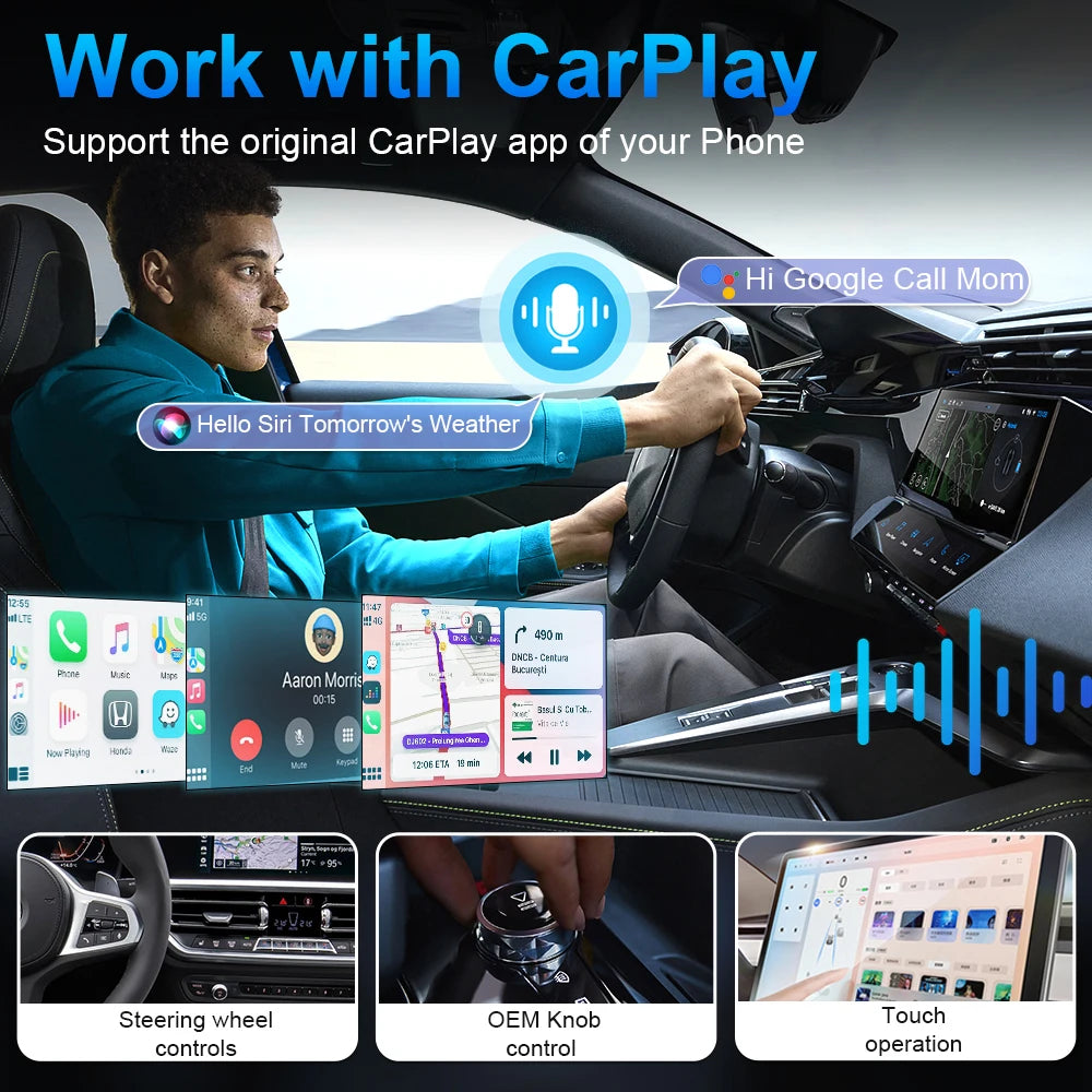 3-in-1 Wireless CarPlay & Android Auto Adapter – Plug & Play, Converts Wired to Wireless for 99% OEM Cars