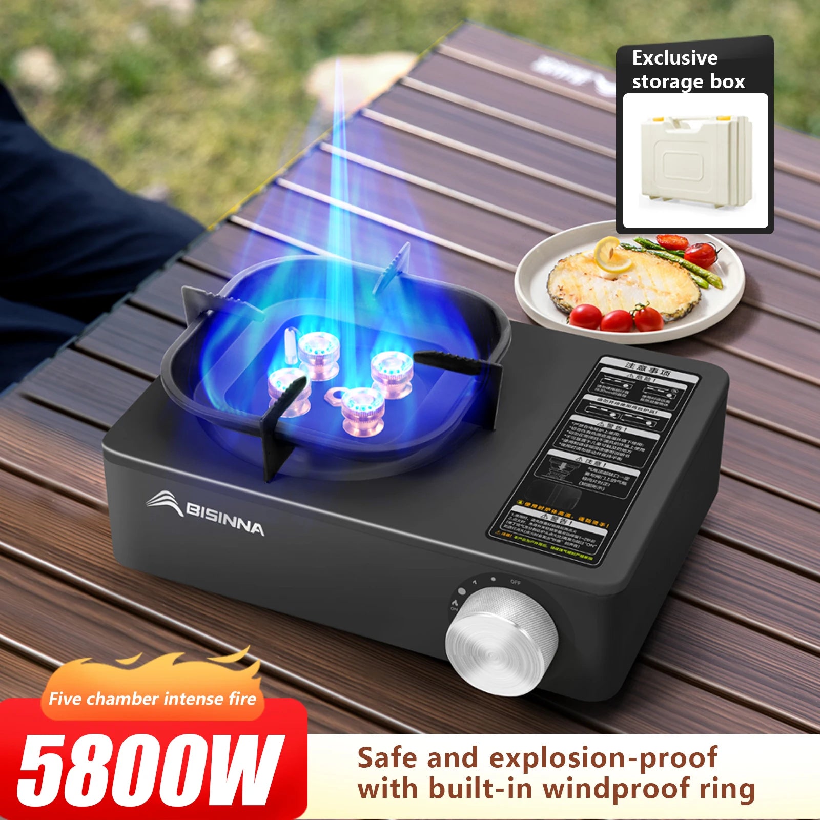 BISINNA 5800W High-Power Portable Camping Gas Stove – Outdoor Cassette Burner for Hiking, Trekking & Picnic