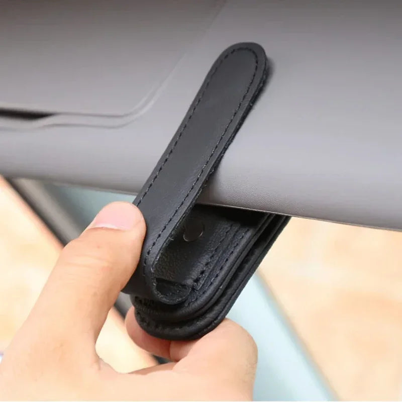 Magnetic Leather Car Sunglasses Holder Clip Sun Visor Organizer with Ticket Storage Eye-catching Glasses Case