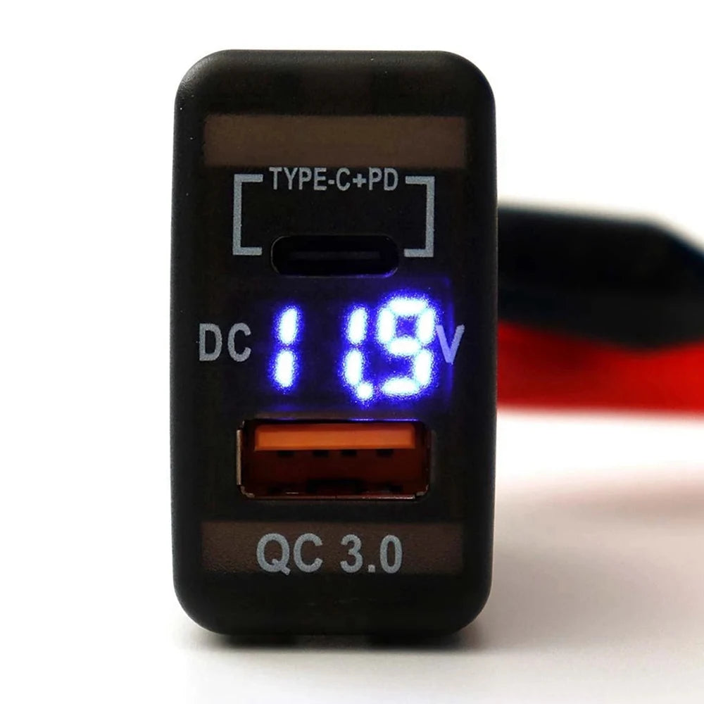 Car Fast Charger Adapter QC3.0 Dual USB with Voltmeter – Quick Charge Socket for Toyota Land Cruiser, Hilux, Prado & FJ