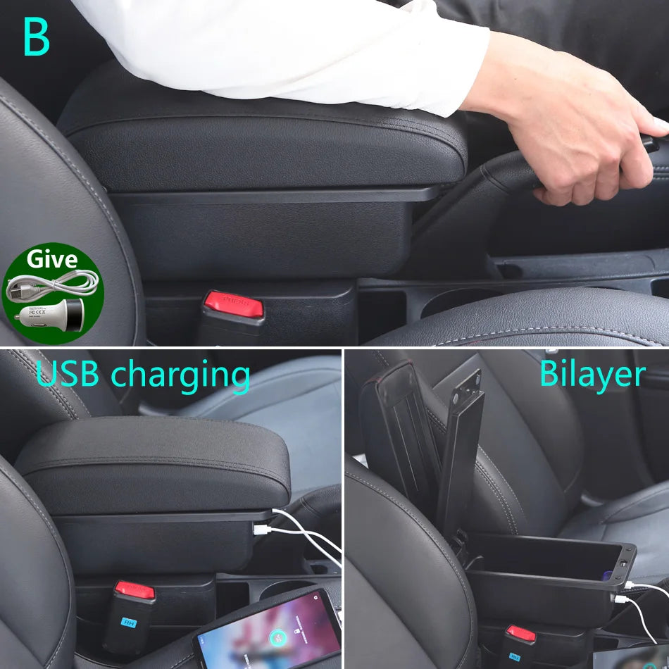 Armrest Box for Renault Clio 3 4 Captur – Car Center Console Storage Box with USB, Cup Holder – Interior Retrofit Accessory