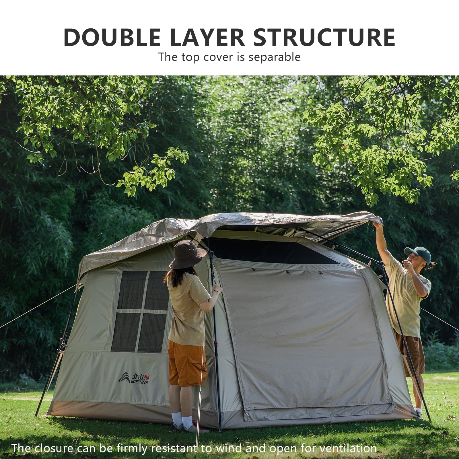 BISINNA One-Touch Automatic Ridge Tent with Titanium Glue – 3-4 Person Outdoor Family Camping TentOutdoor & Camping Gear