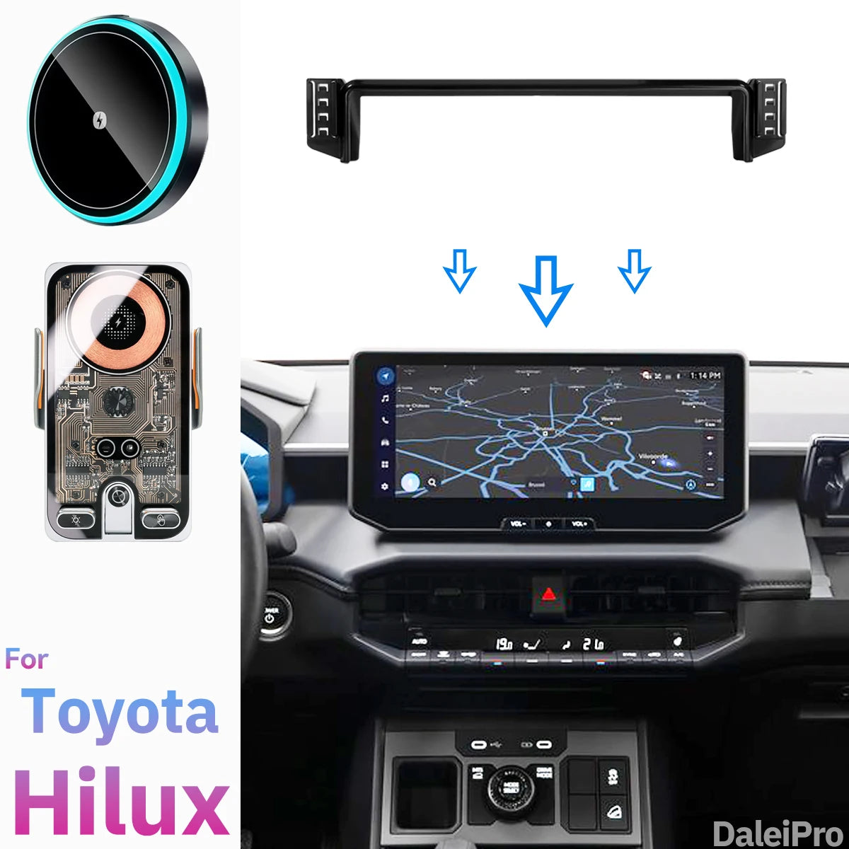 Elevate Your Driving Experience with the 2-in-1 Qi Wireless Charger Phone Mount for Toyota Hilux 2026-2027 - Perfect for Dual Phone Holders!