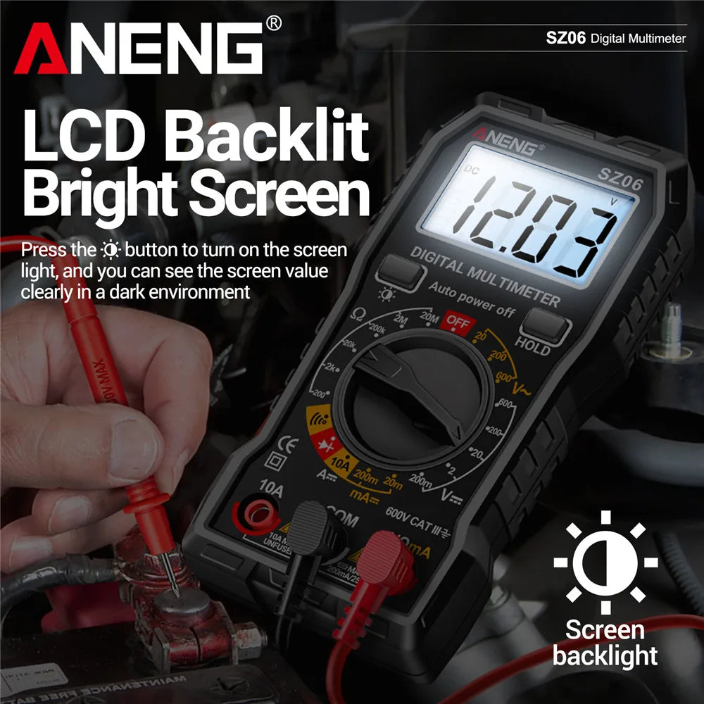 ANENG SZ06 Digital Multimeter 600V Auto Range Tester 2000 Counts for Car Home DIY Electricians