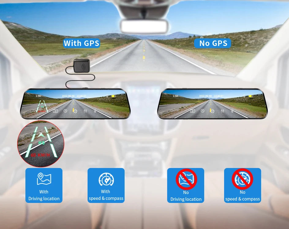 E-ACE 2K Car DVR Dash Cam Mirror WiFi GPS Night Vision 1080P Loop Recording Black Box