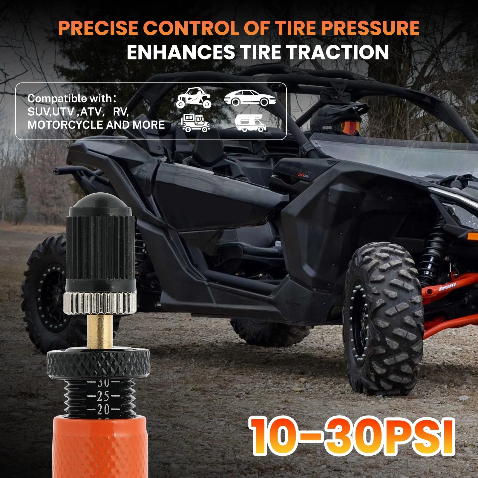 4PCS Adjustable Tyre Deflators 10-30 PSI Air Down Tool 4WD 4x4 Offroad Accessories