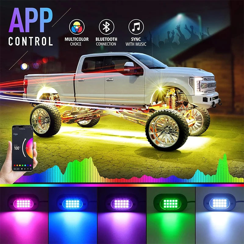 RGB Underglow LED Car Lights Kit Underbody Neon Lamp App Control 12V SUV TruckCar & Automotive Accessories