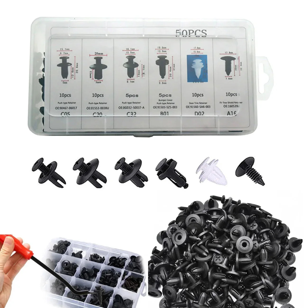 Universal Car Clips & Fasteners Kit – Retainer Pins, Rivets, Trim Panel Clips
