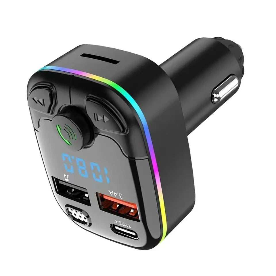 Bluetooth Car FM Transmitter PD Type-C Dual USB MP3 Player Hands-Free Ambient Light Fast Charger for Vehicle