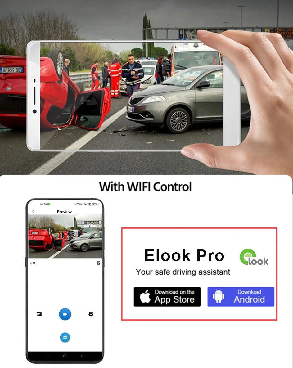 E-ACE 2K Car DVR Dash Cam Mirror WiFi GPS Night Vision 1080P Loop Recording Black Box