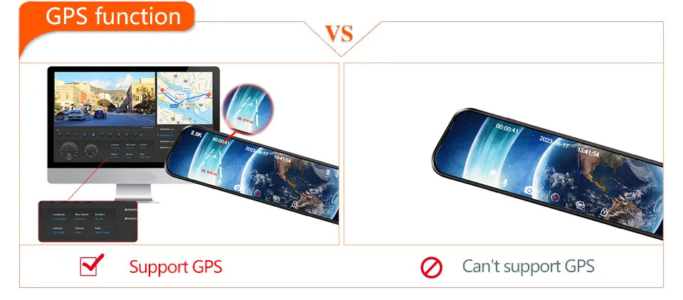 E-ACE 2K Car DVR Dash Cam Mirror WiFi GPS Night Vision 1080P Loop Recording Black Box