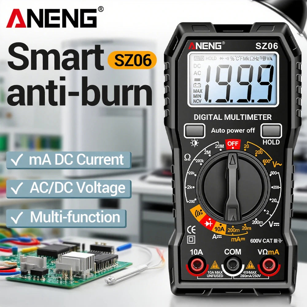 ANENG SZ06 Digital Multimeter 600V Auto Range Tester 2000 Counts for Car Home DIY Electricians